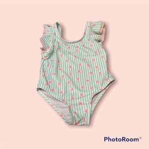 Mia & Miles Swimsuit Mint Green Striped with Palm Trees 2T